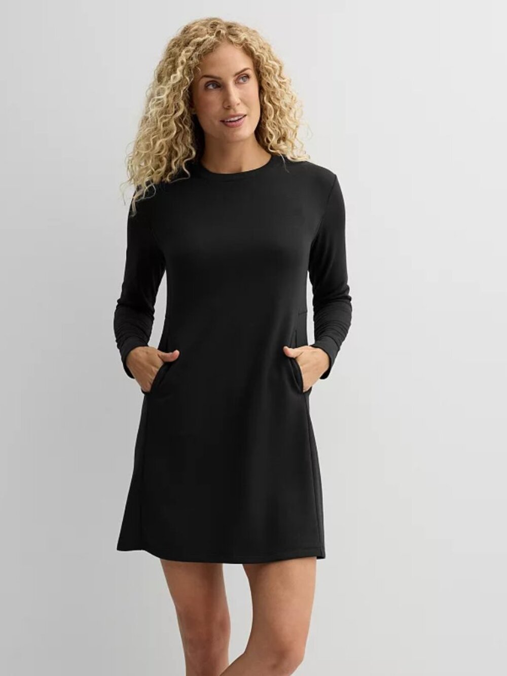 NWOT Tek Gear Easy Dress Women's Small Black Long Sleeves Stretch Casual Pockets